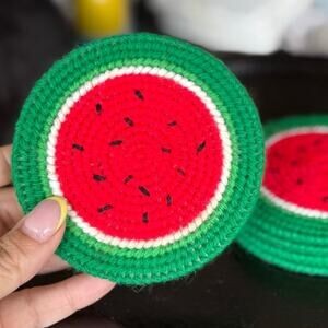 Set of 4 Handmade Crochet Watermelon Coasters